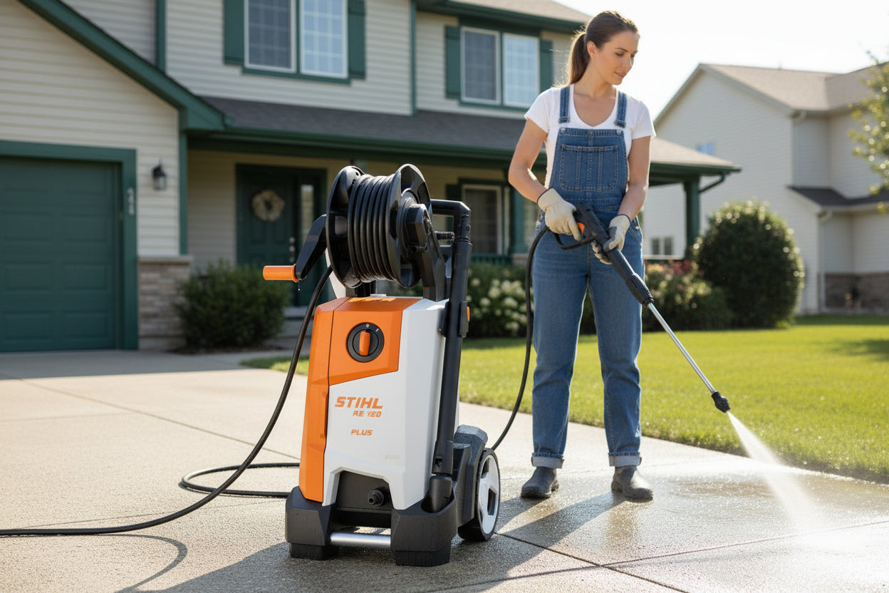 Stihl pressure washer on a white background RE120 plus